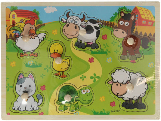 Lobbes speelgoed bv lobbes houten puzzel boerderijdieren - educatief speelgoed 7 stukjes.