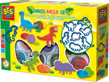 Ses creative - dino klei - mega set met kleivormen (7x90g) - vegan en glutenvrij - herbruikbaar - uitwasbaar - vanaf 2 jaar