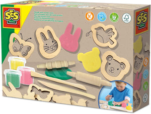 Ses creative klei set met houten tools en dierenvormpjes - 3 x 90 g - vanaf 3 jaar - boetseerklei - glutenvrij - schoencadeautjes sinterklaas