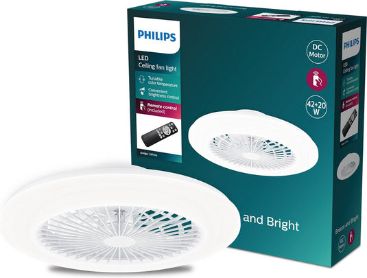 Philips led philips amigo ventilator - energiezuinige led verlichting - plafondlamp - instelbare kleurtemperatuur - 48,5 cm diameter -afstandsbediening - wit