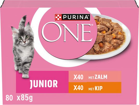 Purina one purina® one® junior - kattenvoer natvoer - kip zalm 80 x 85 gr