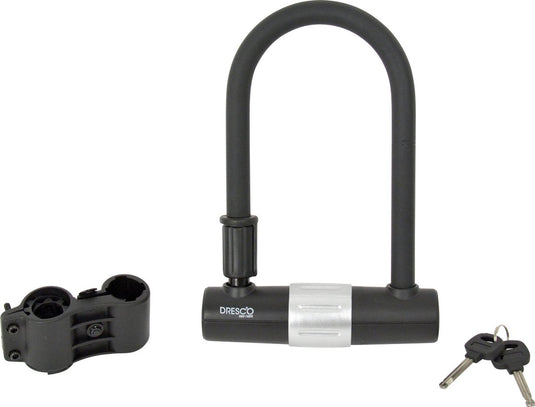 Dresco beugelslot - dikke 16mm u-beugel - van gehard staal – dubbele vergrendeling -binnenmaat 100mm breed 190mm hoog - speciale coating voorkomt beschadigingen - verzonken cilinder – snel sluiting - met framebevestiging 2 opvulringen