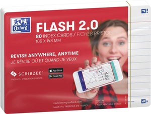 Oxford flash 2.0 - flashcards - gelijnd - a6 - wit - 80 stuks