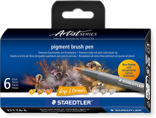 Staedtler - artist series - pigment brush pen set 6 kleuren greys caramels