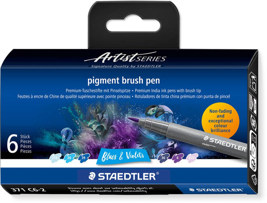 Staedtler - artist series - pigment brush pen set 6 kleuren blues violets