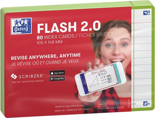 Oxford flash 2.0 - flashcards - gelijnd - a6 - groene rand - 80 stuks