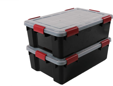 Iris airtight opbergbox - 30l - kunststof - zwart transparant rood - set van 2