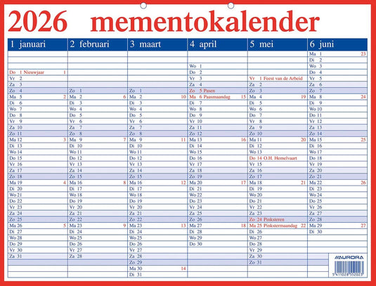 Aurora memento kalender 2025 be - nl 42x33cm