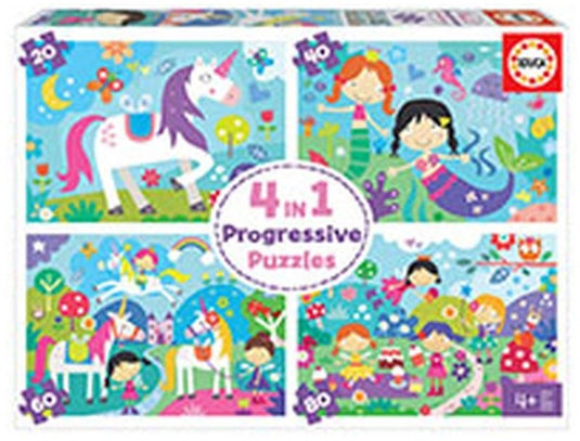 Educa puzzelset fantasievrienden - 4-in-1 kinderpuzzels karton.