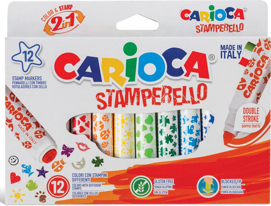 Carioca - stempelstift - superwashable - 12 stiften (= 12 kleuren en 12 stempelmotieven)