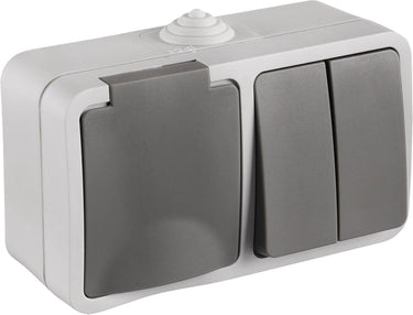 Q-link buitenstopcontact met serieschakelaar â€“ combinatie wandcontactdoos vierkant â€“ opbouw stopcontact â€“ ip54 spatwaterdicht â€“ grijs