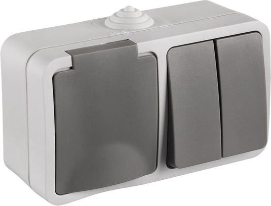 Q-link buitenstopcontact met serieschakelaar â€“ combinatie wandcontactdoos vierkant â€“ opbouw stopcontact â€“ ip54 spatwaterdicht â€“ grijs