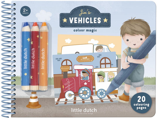 Little dutch magisch knutselboek jim friends - compleet met 3 houten kleurpotloden - toverkrassen - creatief speelgoed 2 jaar