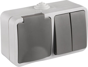 Q-link buitenstopcontact met serieschakelaar â€“ combinatie wandcontactdoos vierkant â€“ opbouw stopcontact â€“ ip54 spatwaterdicht â€“ grijs