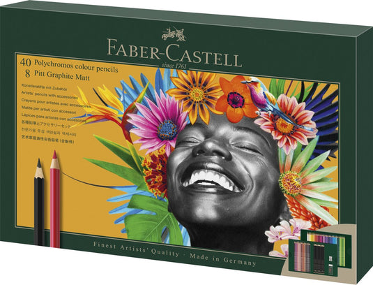 Faber-castell tekenset - polychromos en pitt grafiet mat - 50-delig - fc-210054