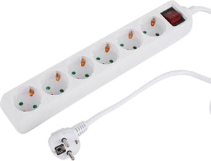 Q-link stekkerdoos - 6-voudig - randaarde - met schakelaar - 3 x 1.5 mmâ² - 1.5 m - wit