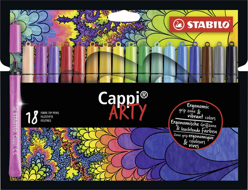 Load image into Gallery viewer, Stabilo cappi - viltstift - nooit meer je dop kwijt dankzij de dopring - arty etui met 18 kleuren
