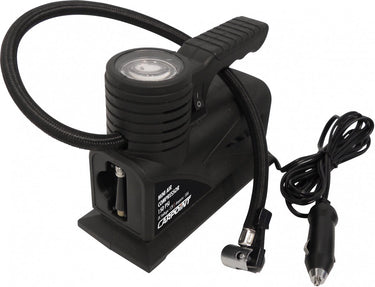 Carpoint luchtcompressor – 12 volt - analoge manometer – maximaal 150psi of 10.3 bar – inclusief adapters - voor auto-, motor-, en fietsbanden - voor opblaasbaar speelgoed ballen