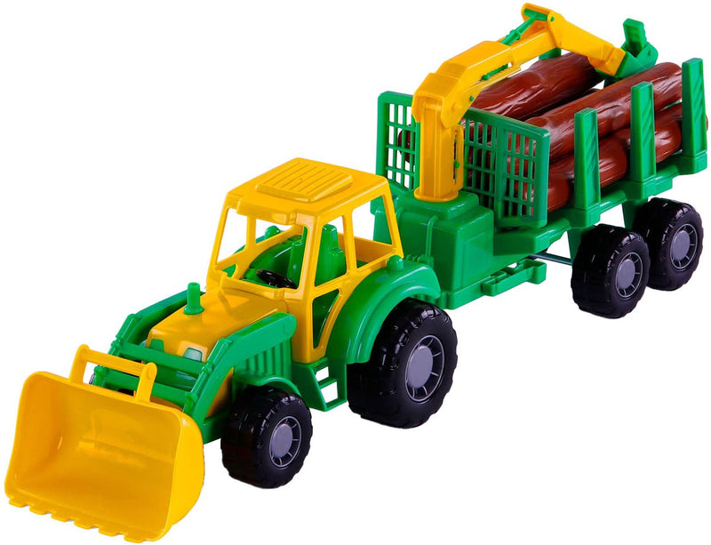 Load image into Gallery viewer, Cavallino junior tractor met kraan aanhangwagen en hout, 46cm
