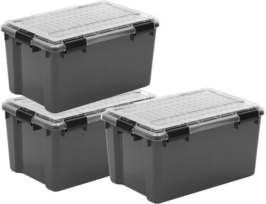 Iris outdoor opbergbox met polycarbonaat deksel - 45l - beste allround keuze – waterdicht luchtdicht - kunststof - grijs transparant zwart - set van 3