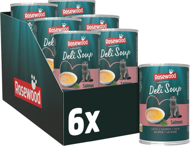 Rosewood deli soup zalm - kattensnack in bouillon - met zachte stukjes zalm - natuurlijk zonder toegevoegd zout of suiker - 6 blikjes à 135ml