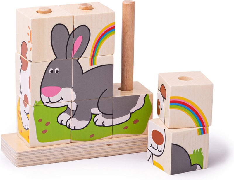 Load image into Gallery viewer, Bigjigs stapelblokken huisdieren.
