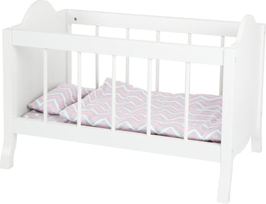 Small foot poppenbed met beddengoed junior 50 x 30 cm hout wit