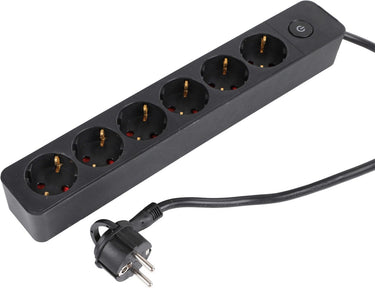 Q-link stekkerdoos - 6-voudig - met schakelaar - plat - 3 x 1.5 mmâ² - 1.5 m - pvc - zwart