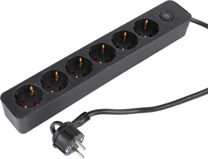 Q-link stekkerdoos - 6-voudig - met schakelaar - plat - 3 x 1.5 mmâ² - 1.5 m - pvc - zwart