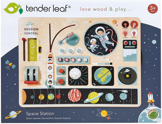 Tender leaf ruimtestation houten speelgoed platform astronauten.