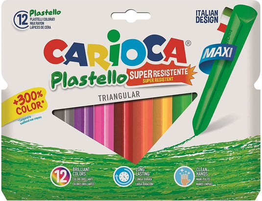 Carioca - maxi driehoekige plastic waskrijtjes - 12 stuks