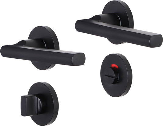 Impresso deurkruk - redhill - voor binnen- rond met rond toiletrozet- aluminium zwart - 2 stuks