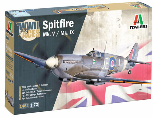 Italeri modelbouwpakket vliegtuigen - 1482 supermarine spitfire mk.v mk.ix - s - brits jachtvliegtuig plastic - 1:72 - modelbouw