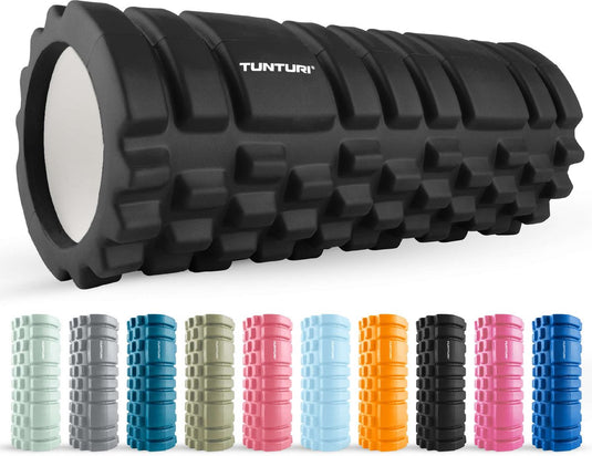 Tunturi yoga grid foam roller - massage roller - foamroller - fitness roller - zwart - 33cm - incl. gratis fitness app