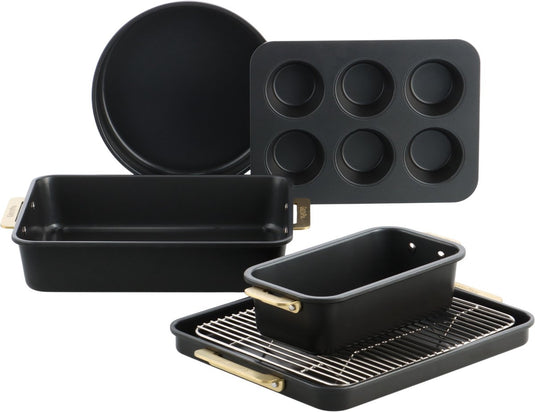 Greenpan padova reserve bakeware 6-delig - pfas-vrije antikleeflaag - keramische bakvorm - ovenbestendig tot 230°c - zwart