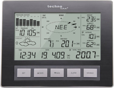 Technoline weerstation - ws 2816 - 222x173x42mm - alu zwart - pc gegevensoverdracht - met 3 buitensensors 100m - tl-ws2816