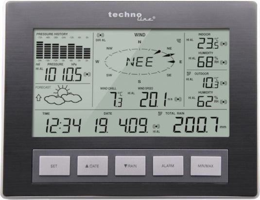 Technoline weerstation - ws 2816 - 222x173x42mm - alu zwart - pc gegevensoverdracht - met 3 buitensensors 100m - tl-ws2816