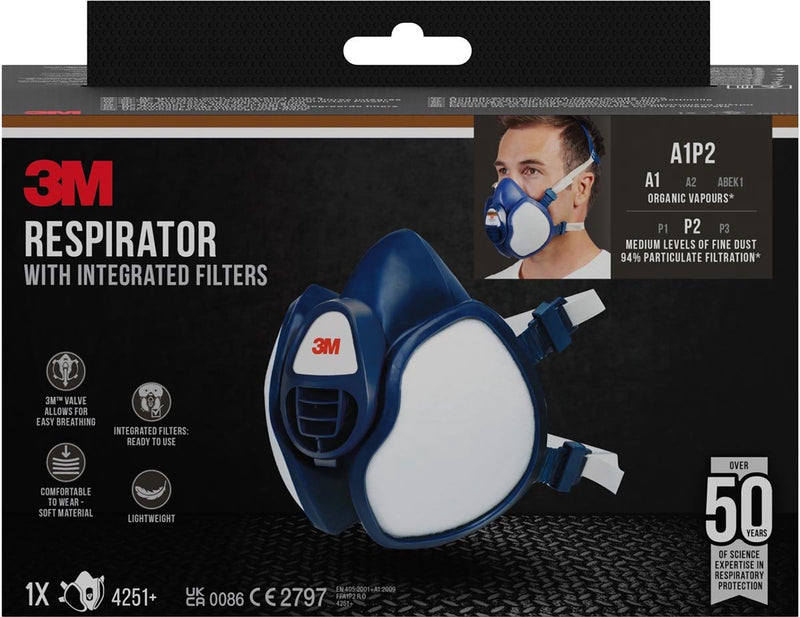 Afbeelding laden in galerijviewer, 3m mondmasker met geïntegreerde filters, herbruikbaar, biedt a1p2 ademhalingsbescherming
