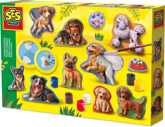 Ses creative - gieten en schilderen - honden - gips gieten - inclusief gietmal, gips, 6 kleuren verf, penseel en spatel - knutselen voor kinderen vanaf 5 jaar