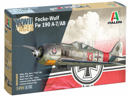 Italeri modelbouwpakket vliegtuigen - 1490 focke-wulf fw 190 a-7 a8 s wwii - super decal - duits propellervliegtuig plastic - 1:72 - modelbouw