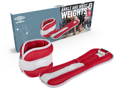 Umbro pols- en enkelgewichten - 2 stuks van 1000gr - verstelbaar met klittenband - comfortabele pasvorm - grijs rood