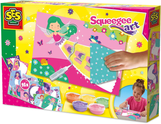 Ses creative squeegee art - knutselen - vegan glutenvrij - goed uitwasbaar - voor meisjes vanaf 5 jaar - 16 kaarten