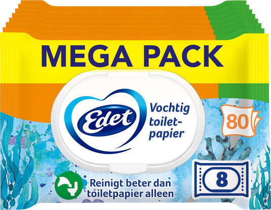 Edet vochtig wc papier maxi pack - 8 x 80 = 640 vellen