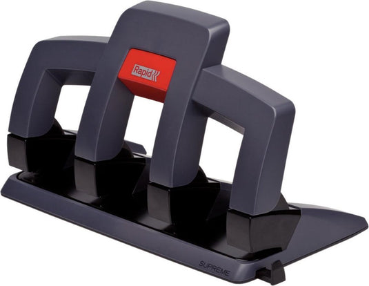 Rapid supreme press less 4-gaats perforator sp34 - perforeeert tot 30 vel - voor mappen en ringbanden - zwart grijs