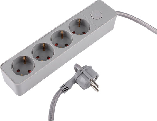 Q-link stekkerdoos - 4-voudig - plat - randaarde - 3 x 1.5 mm� - 1.5 m - textiel - grijs