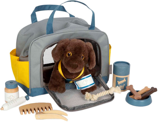 Small foot - knuffel hond met draagtas en verzorgingsset