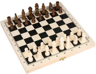 Eddy toys houten schaakbord en dambord – opvouwbaar 2-in-1 spel – 65-delig – schaakstukken en damstenen inbegrepen – klassiek bordspel voor kinderen en volwassenen