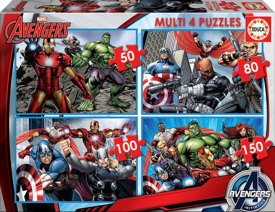 Educa - marvel avengers multi 4 puzzel 50-80-100-150 stukjes