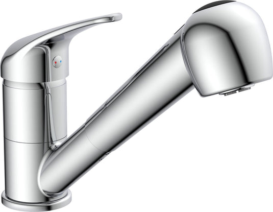 Schütte ultra keukenkraan voor waterverwarmer met vrije uitloop - lage druk - mengkraan - lage, draaibare uitloop - uittrekbare sproeier - 2 standen - chroom