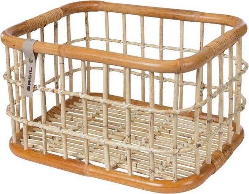 Load image into Gallery viewer, Basil Green Life - rotan fietsmand - large - voorop- natural bruin

